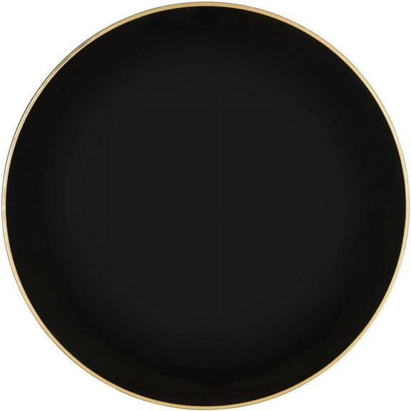 (1 PACK) EcoQuality 13" inch Round Charger Hammered Black Plastic Plates with Gold Rim - China Like Party Plates, Heavy Duty Large Disposable Dinner Salad Plate Weddings, Serveware