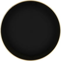 (1 PACK) EcoQuality 13" inch Round Charger Hammered Black Plastic Plates with Gold Rim - China Like Party Plates, Heavy Duty Large Disposable Dinner Salad Plate Weddings, Serveware