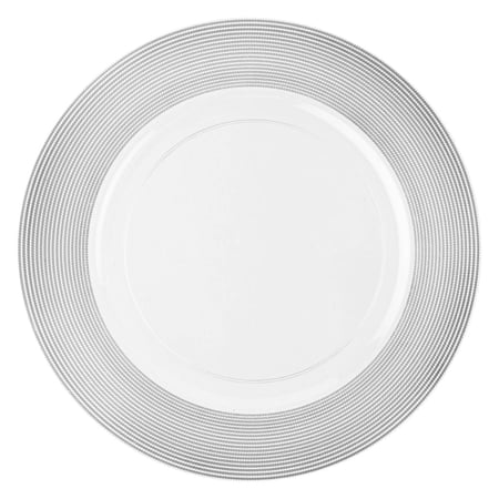 (1 PACK) EcoQuality 13" inch Round Charger White Plastic Plates with Rope Textured Silver Rim - China Like Party Plates, Heavy Duty Large Disposable Dinner Salad Plate Weddings, Serveware