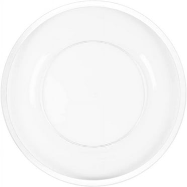 (1 PACK) EcoQuality 13" inch Round Clear Plastic Charger Plates with White Rim - China Like Party Plates, Heavy Duty Large Disposable Dinner Plates, Reusable Salad Plate, Wedding, Catering, Events