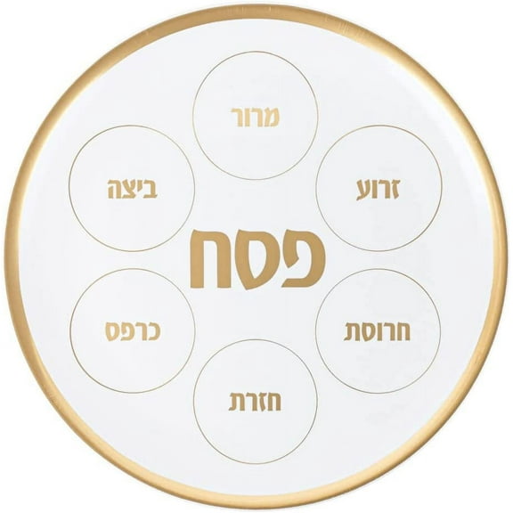 (1 PACK) EcoQuality Disposable Plastic White and Gold Passover Seder Plates - Pesach Seder Plates - Strong, Durable, Pesach Silverware, Kosher, BPA Free, Food Safe, China Like