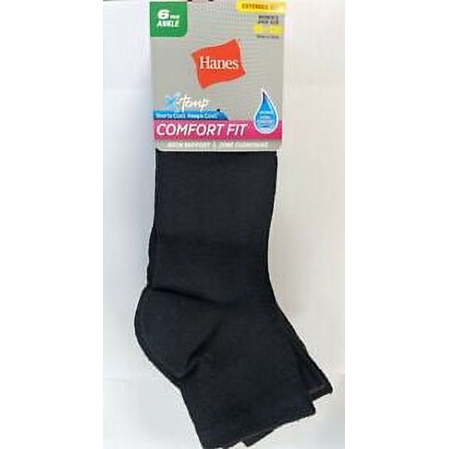 1 PACK HANES 6 PAIR WOMEN'S BLACK XTEMP COMFORT FIT ANKLE SOCKS SIZE