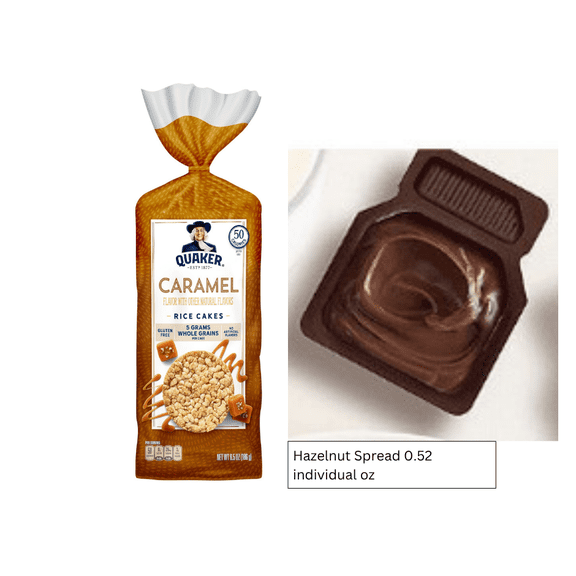 (1 PACK ) Quaker Caramel Rice Cakes 6.5 oz ,With One Free (Hazelnut Spread 0.52 individual oz)