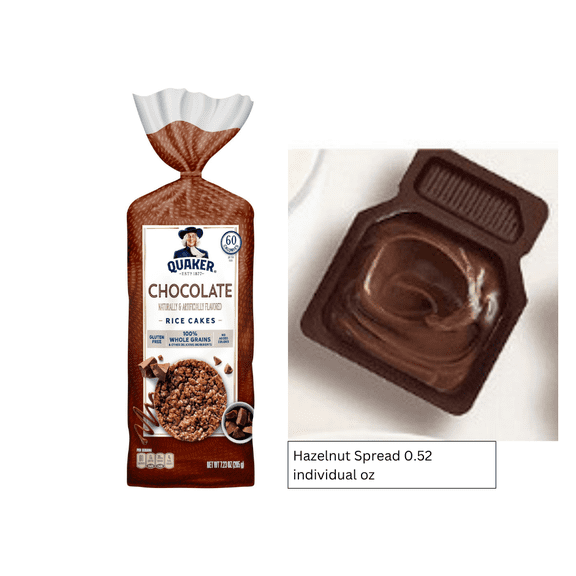 (1 PACK ) Quaker Chocolate Rice Cakes  7.23 oz With One Free (Hazelnut Spread 0.52 individual oz)