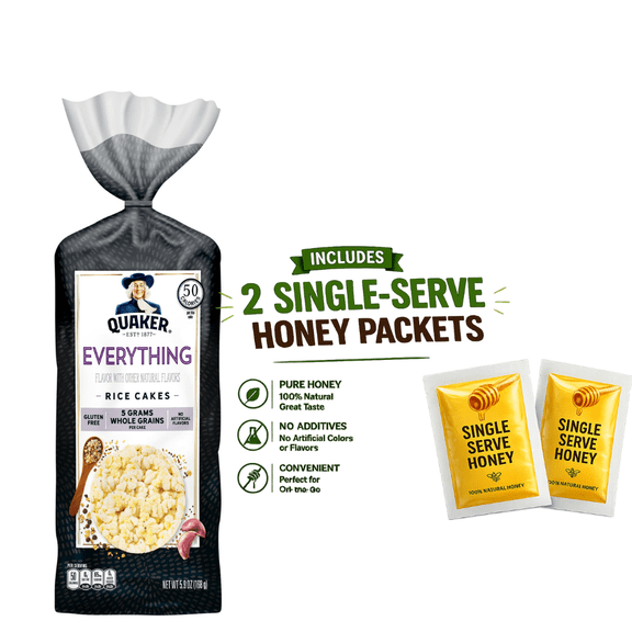 (1 PACK ) Quaker Rice Cakes Everything 5.9 OZ, With two single serving Honey