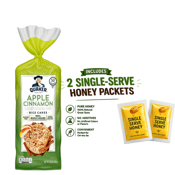 (1 PACK) Quaker Rice Cakes Whole Grain Apple Cinnamon 6.53 Oz.