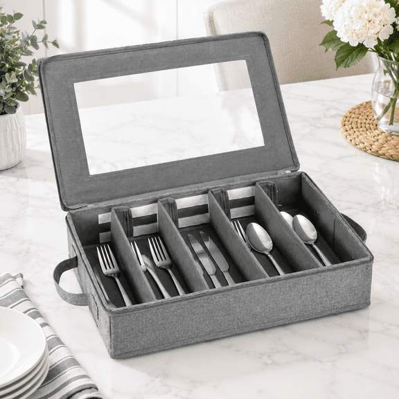 1 PACK Silverware Storage Chest With Dividers Flatware Utensil Case