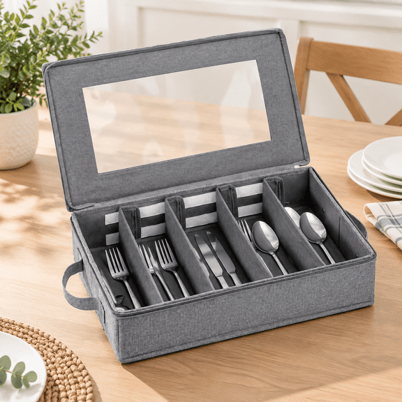 1 PACK Silverware Storage Chest With Dividers Flatware Utensil Case
