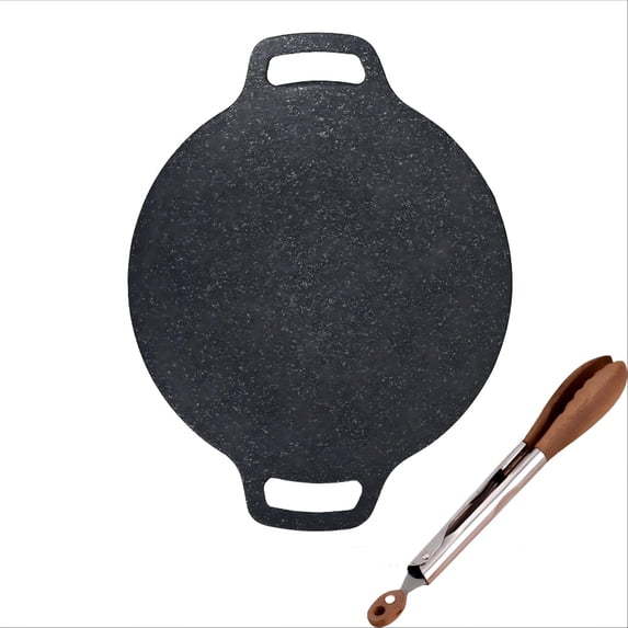 1 PACKS Cast Iron Griddle Pan with Tongs Set for BBQ Grill Non Stick Multi Purpose Kitchen Flat Grill Plate Pan for Stove Stovetop Camping Outdoor Cooking Steak Pancakes Heat Distribution Durable