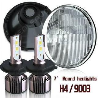 1 PAIR 7 ROUND H6024/H6017 H4 CONVERSION HEADLIGHT + H4 LED WHITE BULBS  HL7LF