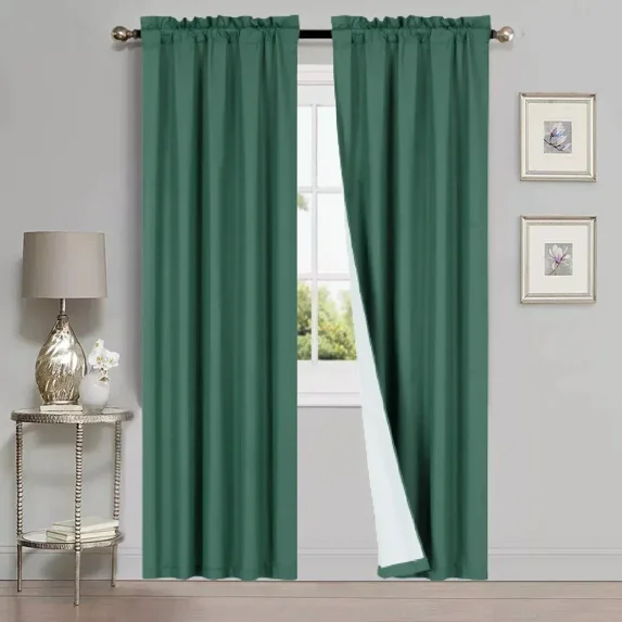 Gorgeous Home Linen 1 Set 2pc Lined Window Curtain Treatment Matte Rod Pocket Top 35" Width x 84" Lenght Each Panel Plain Solid Color Hunter Green