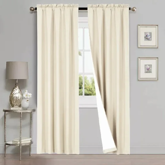 Gorgeous Home Linen 1 Set 2pc Lined Window Curtain Treatment Matte Rod Pocket Top 35" Width x 84" Lenght Each Panel Plain Solid Color Ivory