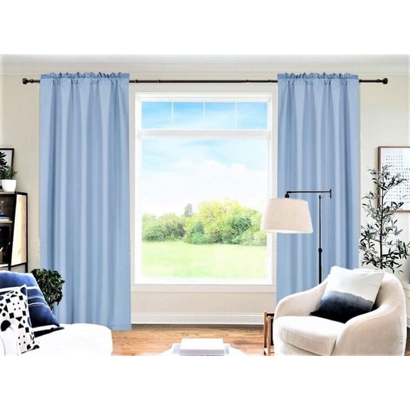 1 PAIR R64 light blue blackout elegant lined thermal lined window treatment matte solid color rod pocket easy to hang 35" wide x 84" lenght each panel