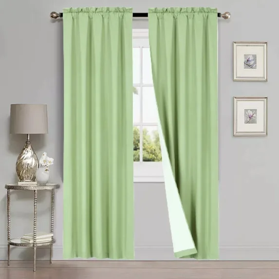 Gorgeous Home Linen 1 Set 2pc Lined Window Curtain Treatment Matte Rod Pocket Top 35" Width x 84" Lenght Each Panel Plain Solid Color Sage Green