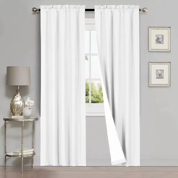 Gorgeous Home Linen 1 Set 2pc Lined Window Curtain Treatment Matte Rod Pocket Top 35" Width x 84" Lenght Each Panel Plain Solid Color White