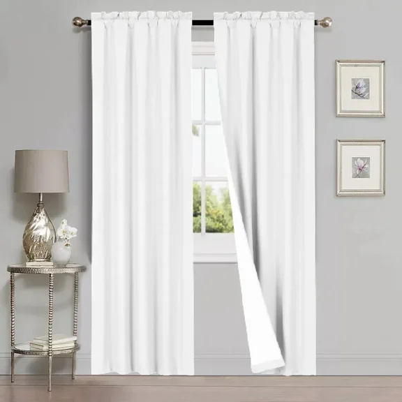 Gorgeous Home Linen 1 Set 2pc Lined Window Curtain Treatment Matte Rod Pocket Top 35" Width x 84" Lenght Each Panel Plain Solid Color White