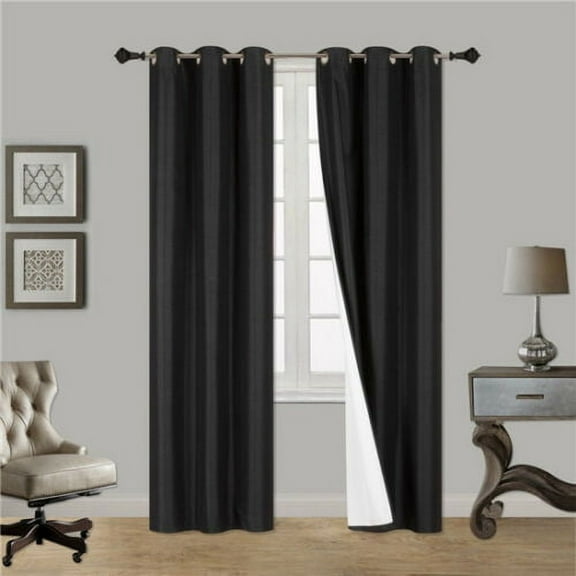 1 PAIR SSS BLACK BLACKOUT ENERGY EFFICIENT THERMAL PANEL WINDOW GROMMET DRAPE LIGHT FILTERING SIZE 35" WIDE X 84" LENGTH EACH PANEL