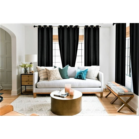 1 PAIR SSS BLACK BLACKOUT ENERGY EFFICIENT THERMAL PANEL WINDOW GROMMET DRAPE LIGHT FILTERING SIZE 35" WIDE X 95" LENGTH EACH PANEL