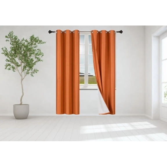 Gorgeous Home Linen 2pc Set Blackout Window Grommet Curtain Foam Lined Panels 35" Wide X 84" Length Each Pc. Solid Color Orange