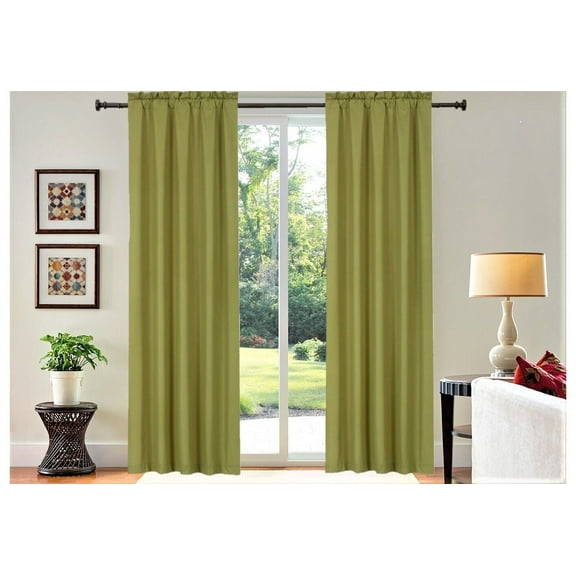 1 PAIR lined thermal blackout window curtain panel treatment drape top rod pocket lime plain solid color R64 35" X 95" each panel