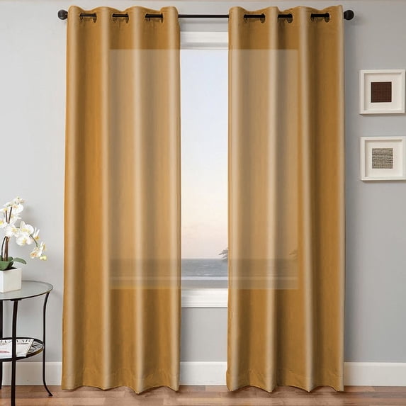 1 PANEL MIRA SOLID GOLD SEMI SHEER WINDOW FAUX SILK ANTIQUE BRONZE GROMMETS CURTAIN DRAPES 55 WIDE X 63" LENGTH