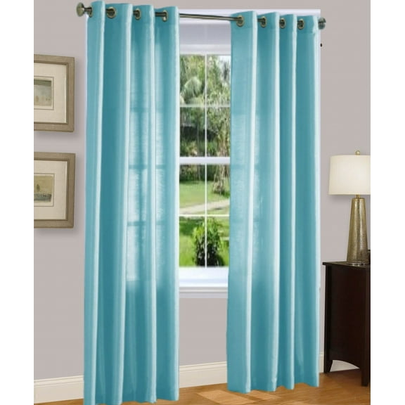 1 PANEL MIRA SOLID LIGHT BLUE SEMI SHEER WINDOW FAUX SILK ANTIQUE BRONZE GROMMETS CURTAIN DRAPES 55 WIDE X 95" LENGTH