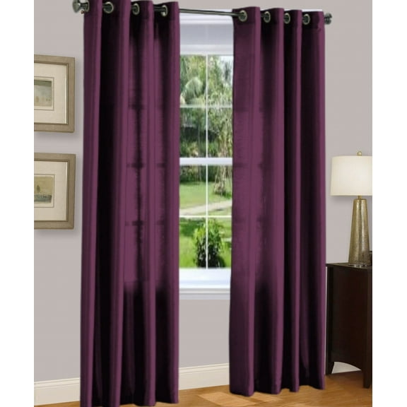 1 PANEL MIRA SOLID PLUM SEMI SHEER WINDOW FAUX SILK ANTIQUE BRONZE GROMMETS CURTAIN DRAPES 55 WIDE X 108" LENGTH