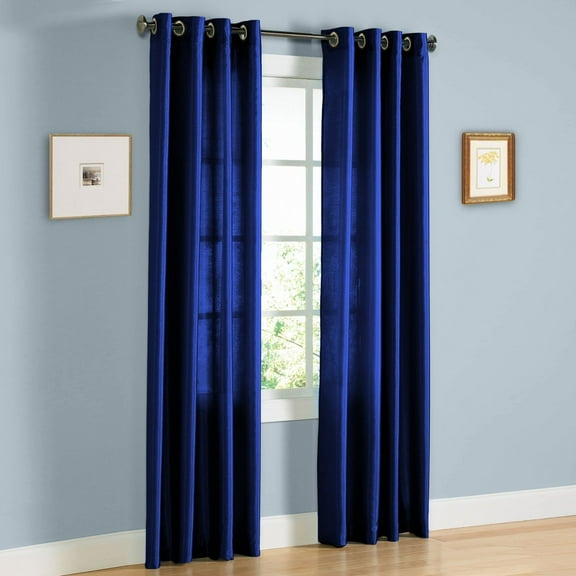 1 PANEL MIRA SOLID ROYAL BLUE SEMI SHEER WINDOW FAUX SILK ANTIQUE BRONZE GROMMETS CURTAIN DRAPES 55 WIDE X 63" LENGTH