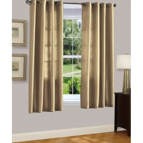 1 PANEL MIRA SOLID TAUPE TAN SEMI SHEER WINDOW FAUX SILK ANTIQUE BRONZE GROMMETS CURTAIN DRAPES 55 WIDE X 63" LENGTH