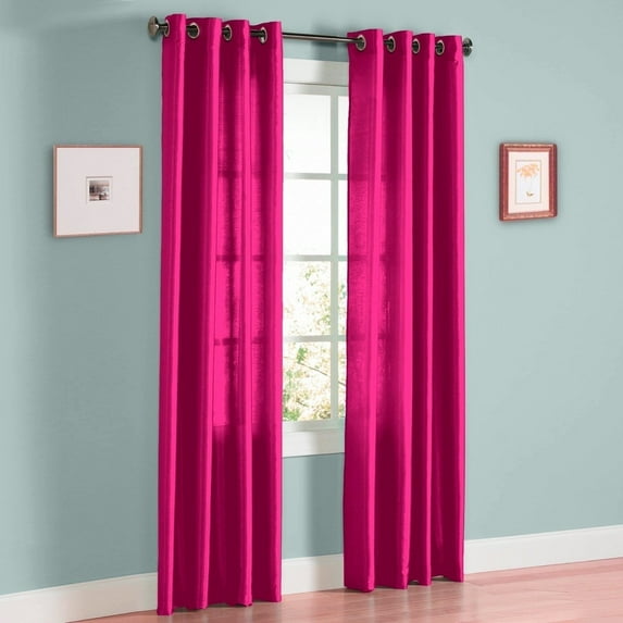 1 PANEL Nancy SOLID HOT PINK SEMI SHEER WINDOW FAUX SILK ANTIQUE BRONZE GROMMETS CURTAIN DRAPES 55 WIDE X 95" LENGTH