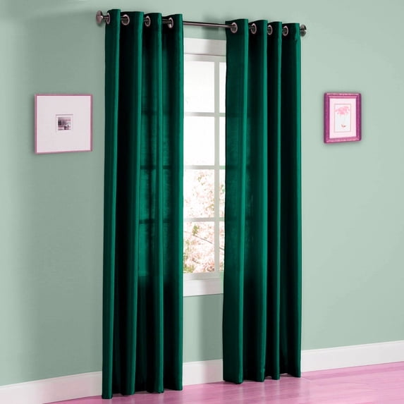 1 PANEL Nancy SOLID HUNTER GREEN SEMI SHEER WINDOW FAUX SILK ANTIQUE BRONZE GROMMETS CURTAIN DRAPES 55 WIDE X 108" LENGTH