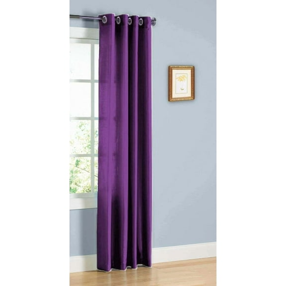 Gorgeous Home Linen 1Pc Nancy Solid Purple Faux Silk Semi-Sheer Grommet Curtain Panels, 55" x 84"