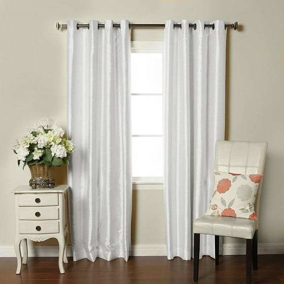1 PANEL Nancy SOLID WHITE  SEMI SHEER WINDOW FAUX SILK ANTIQUE BRONZE GROMMETS CURTAIN DRAPES 55 WIDE X 95" LENGTH