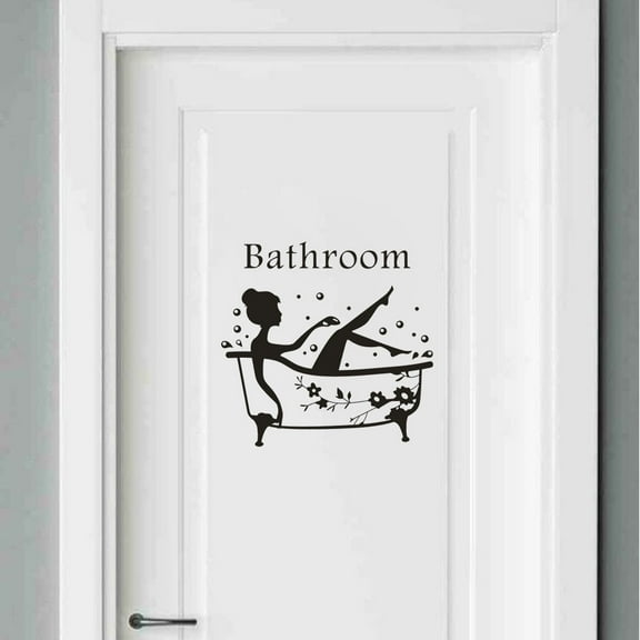 1 PC 10.5"x 9.53" Bathroom Take A Bath Sign Vinyl Door Stickers Decor for Home Hotel Waterproof Self-Adhesive Shower Washroom Toilet Sign Wall Decals (Black-Shower)