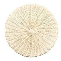 1 PC 15inch Handmade Wicker Paper Plate Holder Heavy Duty Round Rattan Wicker Paper Plate Holders Reuseable For Home Party Daily Dinning Picnic Table Centerpiece Decoration(White,15x15")