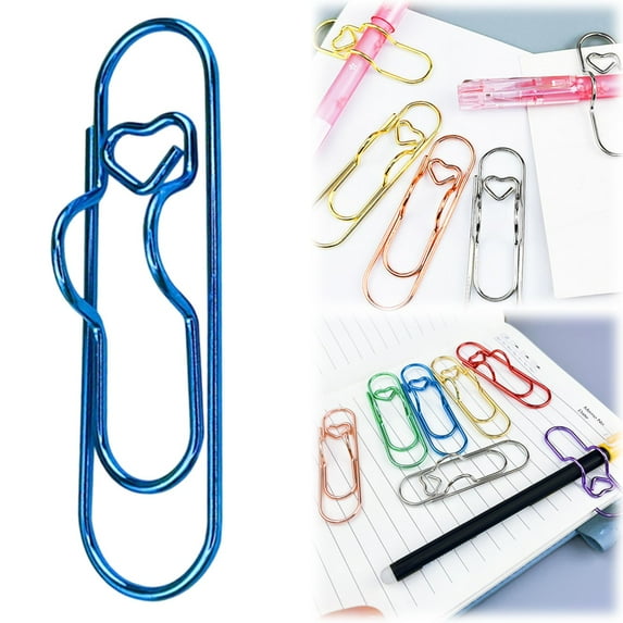 1 PC 2.8 Inch Pen Holder Clips,Heart Paperclip Pen Holder for Notebooks & Journals – Premium Metal Pen Clips for Notebook, Planner & Clipboard Use – Reusable Writing Tool,Blue