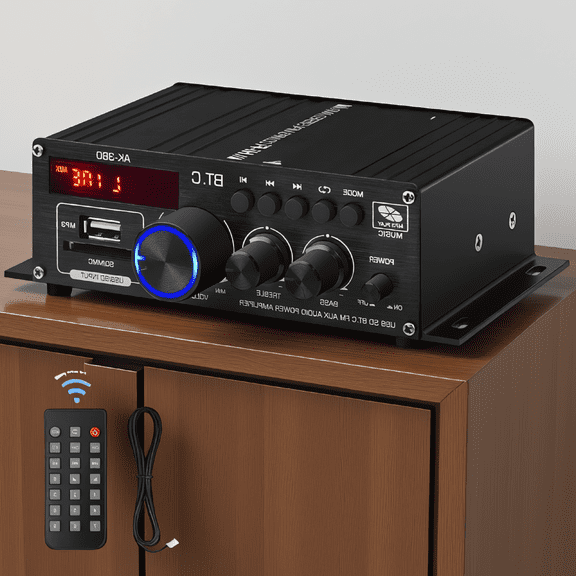 1 PC 2- Bluetooth 5.0 Stereo Amplifier Receiver 400W , USB SD AUX FM, Remote Control, LCD Display, No Adapter