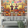 thumbnail image 1 of 1 PC, 2D Flat Day of the Dead Skeleton Wedding banner 0.87x43.31 inches (180x110cm), universal daily wall decoration, elegant daily front door decoration, party banner, decorative flag, home kitchen, 1 of 6