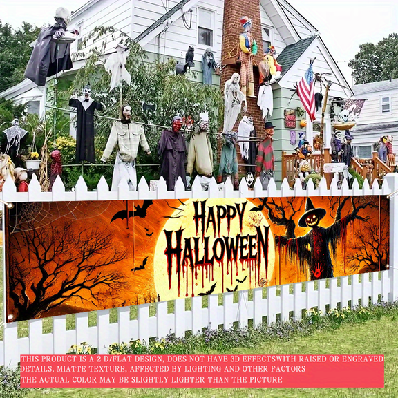 1 PC, 2D Flat/ Flat art decorative banner decoration, ghostly surrounding design pattern, 78.8x17.7 inches (200x45cm), universal daily wall decoration, elegant daily front door decoration, party bann