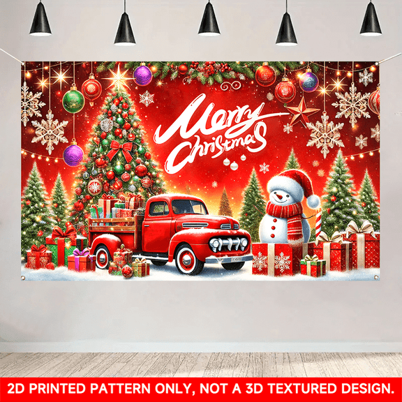 1 PC, 2D Flat/ Flat art decorative banner decoration, truck and snowman design patterns, 70.87x43.31 inches (180x110cm), universal daily wall decoration, elegant daily front door decoration, party ba