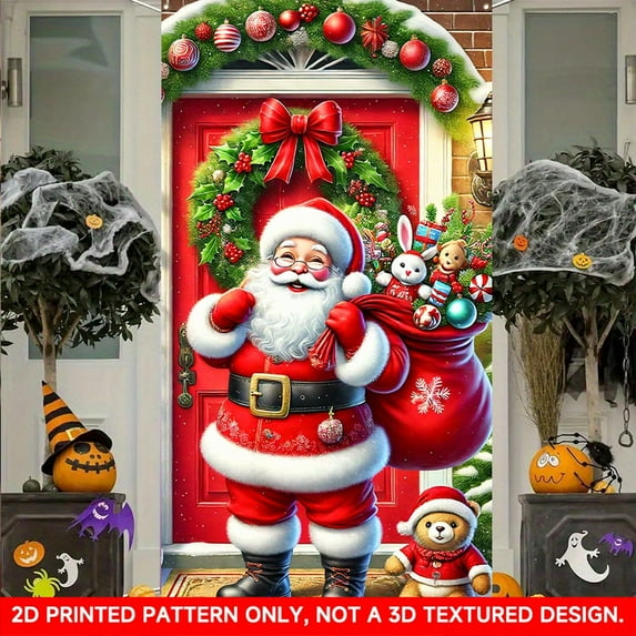 1 PC, 2D Flat/ Flat art decorative door cover decoration, cheerful design patterns, 70.87x35.43 inches (180x90cm), universal daily wall decoration, elegant daily front door decoration, party banner,