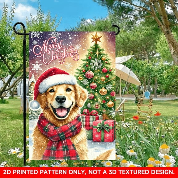 1 PC, 2D Flat/ Garden flag, Christmas dog Christmas tree design pattern, 11.8x17.7 inches (30x45cm), fashionable 2D pattern, autumn Thanksgiving and Halloween garden flag, home outdoor courtyard lawn