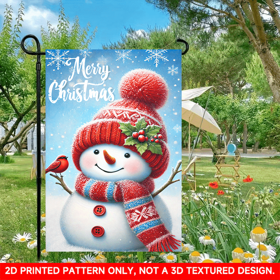 1 PC, 2D Flat/ Garden flag, Christmas snowman cute and cheerful design pattern, 11.8x17.7 inches (30x45cm), fashionable 2D pattern, autumn Thanksgiving and Halloween garden flag, home outdoor courtya