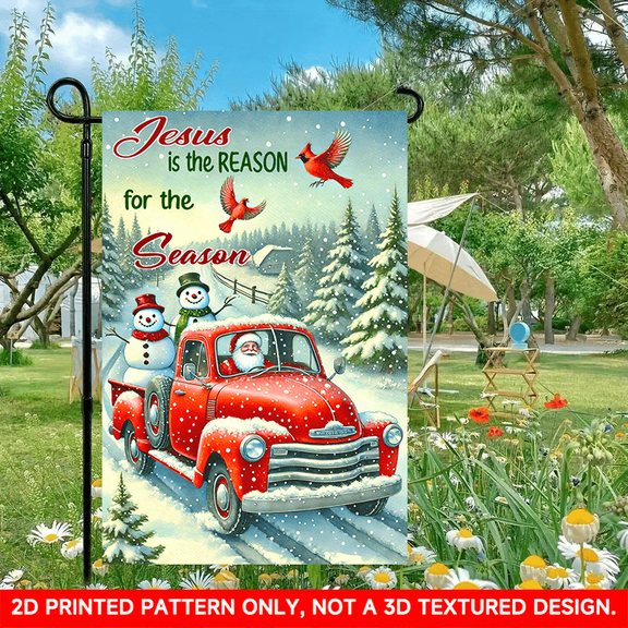 1 PC, 2D Flat/ Garden flag, Christmas snowman truck design pattern, 11.8x17.7 inches (30x45cm), fashionable 2D pattern, autumn Thanksgiving and Halloween garden flag, home outdoor courtyard lawn gard