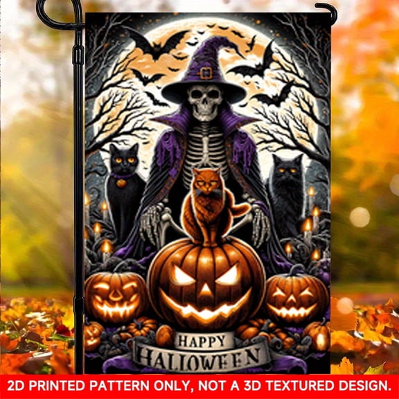 1 PC, 2D Flat/ Garden flag, Deep Forest Ghost design pattern, 18x12 inches (45x30cm), fashionable 2D pattern, autumn Thanksgiving, Halloween garden flag, home, outdoor, courtyard, lawn, garden, holid