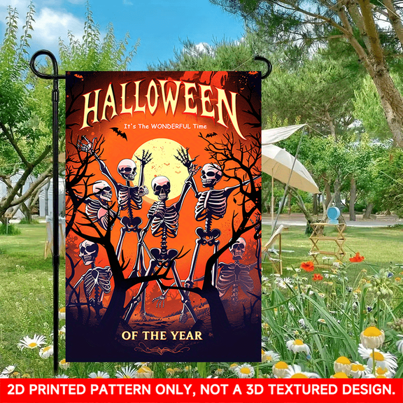 1 PC, 2D Flat/ Garden flag, Halloween skeleton dancing design pattern, 11.8x17.7 inches (30x45cm), fashionable 2D pattern, autumn Thanksgiving Halloween garden flag, home outdoor courtyard lawn garde
