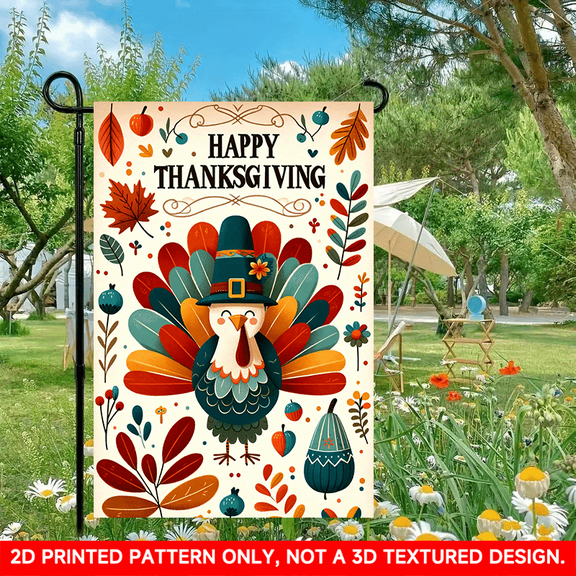 Thanksgiving Garden Flag 11.8 x 17.7 in, Cute Turkey Autumn Yard Flag, Double-Sided 2D Printed Outdoor Lawn Decor