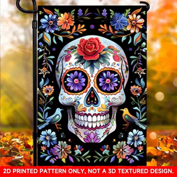 HOMETITUTE Floral Skull Garden Flag 12 x 18 inch, 2D Flat Printed Decorative Yard Flag, Double-Sided Polyester Outdoor Flag for Lawn Patio Porch