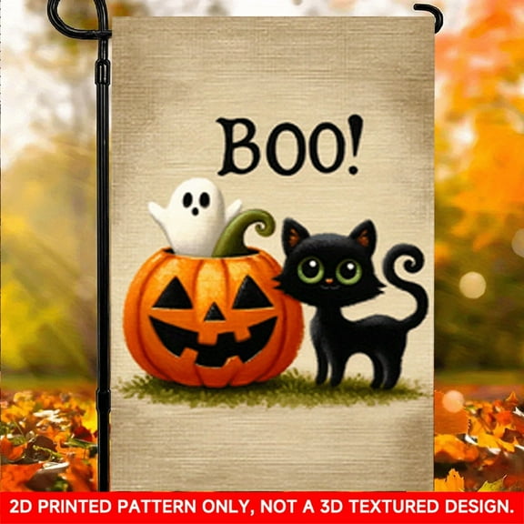 1 PC, 2D Flat/ Garden flag, late-night silent design pattern, 18x12 inches (45x30cm), fashionable 2D pattern, autumn Thanksgiving, Halloween garden flag, home, outdoor, courtyard, lawn, garden, holid