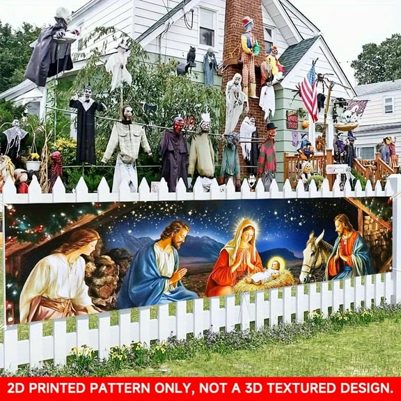 1 PC, 2D Flat/ Graphic art decorative banner decoration, Christmas Jesus Nvidia figure design pattern, 78.8x17.7 inches (200x45cm), universal daily wall decoration, elegant daily front door decoratio